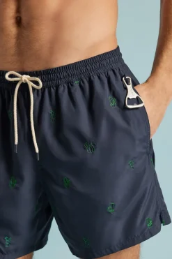 Swim Trunks with Embroidered Cacti