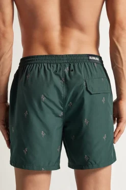Swim Trunks with Embroidered Flamingos