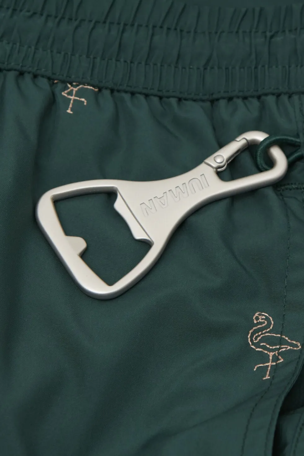 Swim Trunks with Embroidered Flamingos