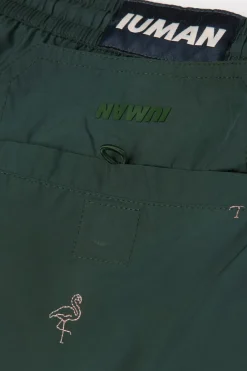 Swim Trunks with Embroidered Flamingos