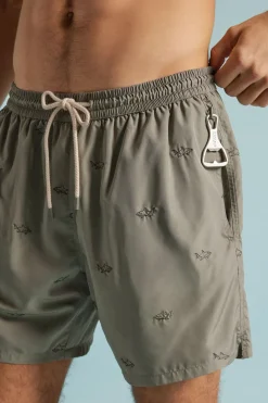 Swim Trunks with Embroidered Sharks