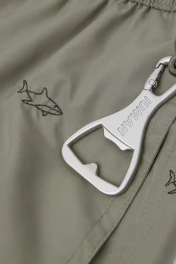 Swim Trunks with Embroidered Sharks