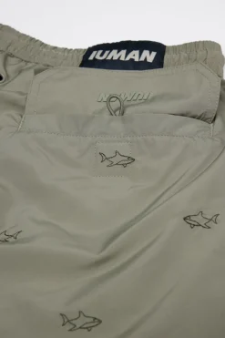 Swim Trunks with Embroidered Sharks