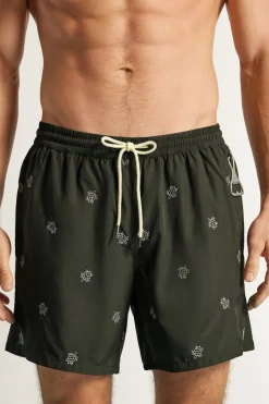 Swim Trunks with Embroidered Turtles