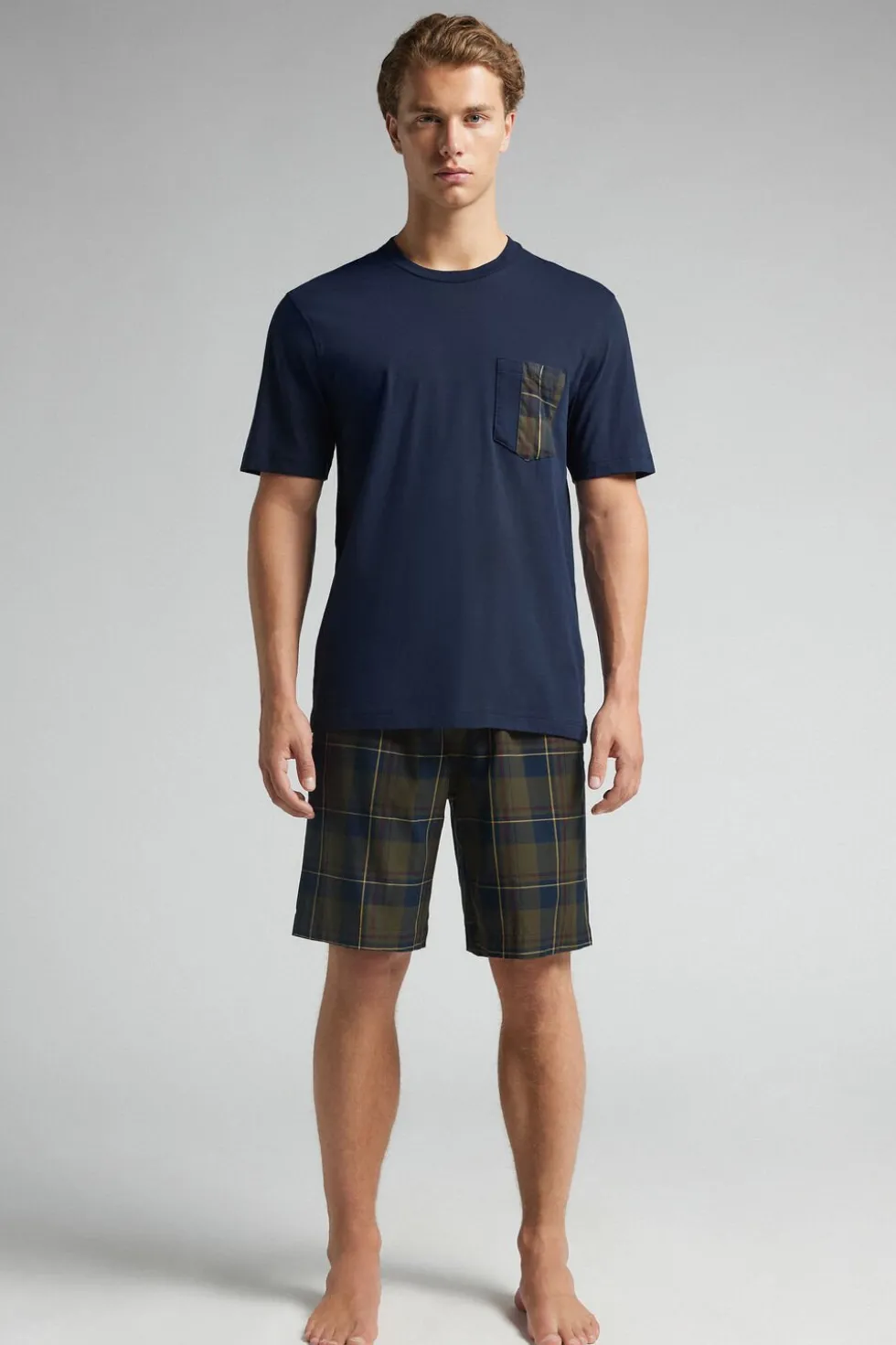 Tartan Print Cloth and Cotton Short Pajamas