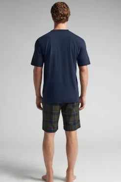 Tartan Print Cloth and Cotton Short Pajamas