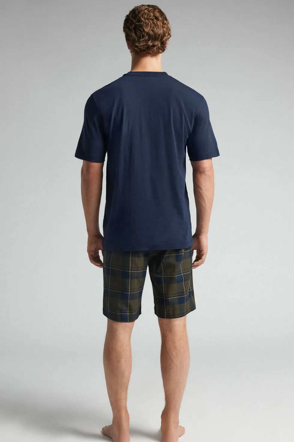 Tartan Print Cloth and Cotton Short Pajamas