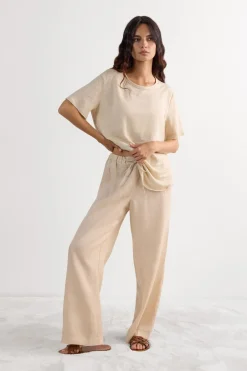 The Pure Linen Full Length Drawstring Pants in Linen Fabric