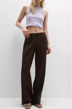 The Pure Linen Full Length Drawstring Pants in Linen Fabric