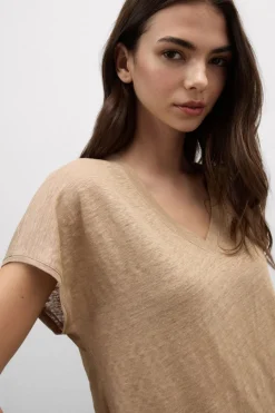 The Pure Linen Short Sleeve V-Neck Top in Linen