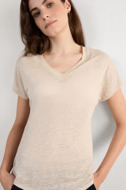 The Pure Linen Short Sleeve V-Neck Top in Linen