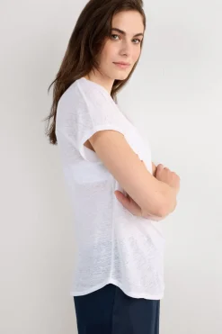 The Pure Linen Short Sleeve V-Neck Top in Linen