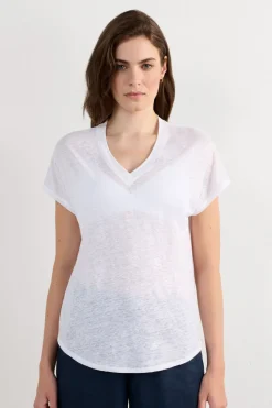 The Pure Linen Short Sleeve V-Neck Top in Linen