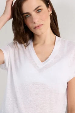 The Pure Linen Short Sleeve V-Neck Top in Linen