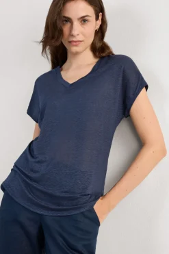 The Pure Linen Short Sleeve V-Neck Top in Linen