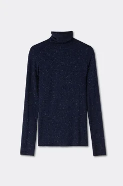 Turtleneck Top in Modal Light with Cashmere Lamé