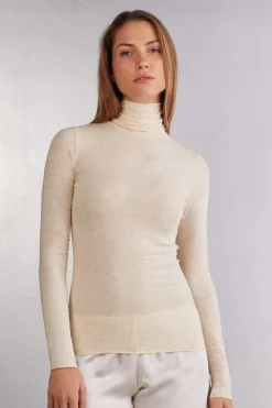 Turtleneck Top in Modal Light with Cashmere Lamé