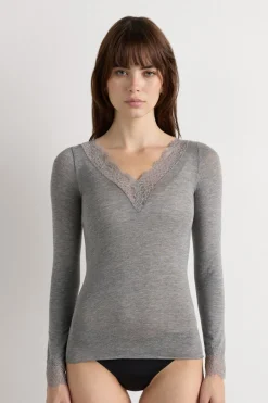 Ultralight Cashmere Lace Long Sleeve Shirt