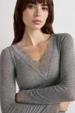 Ultralight Cashmere Lace Long Sleeve Shirt