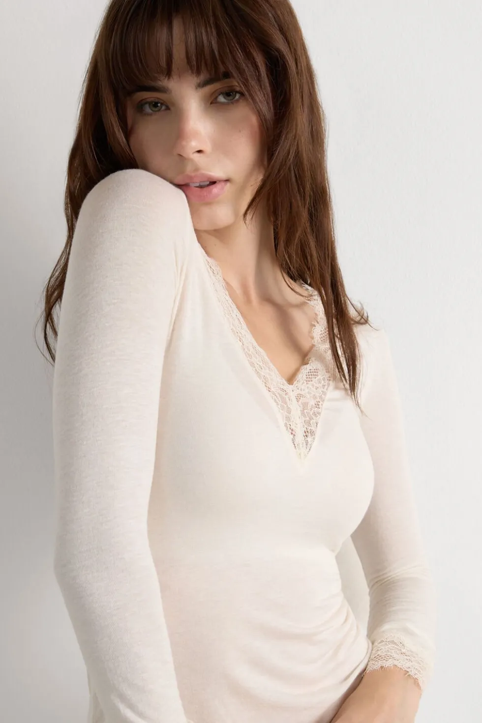 Ultralight Cashmere Lace Long Sleeve Shirt