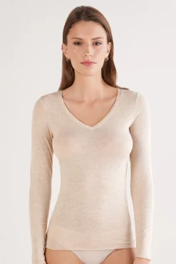 V-neck top in Modal Ultralight with Cashmere